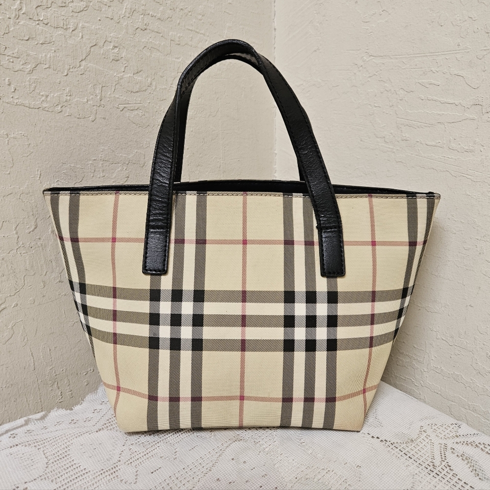 Burberry Coated Canvas Small Handbag Satchel AUTHENTIC
